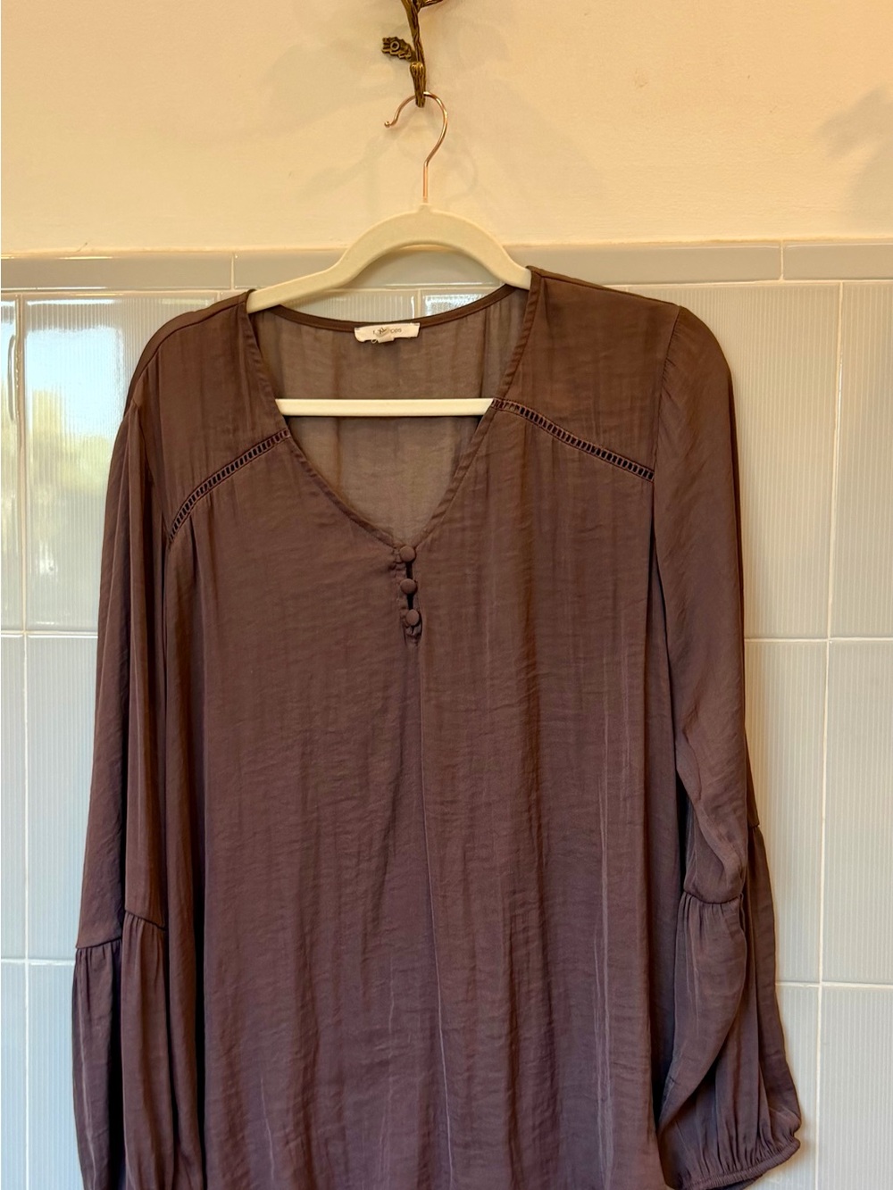 Maurices Brown V-Neck Button-Detail Peasant Top